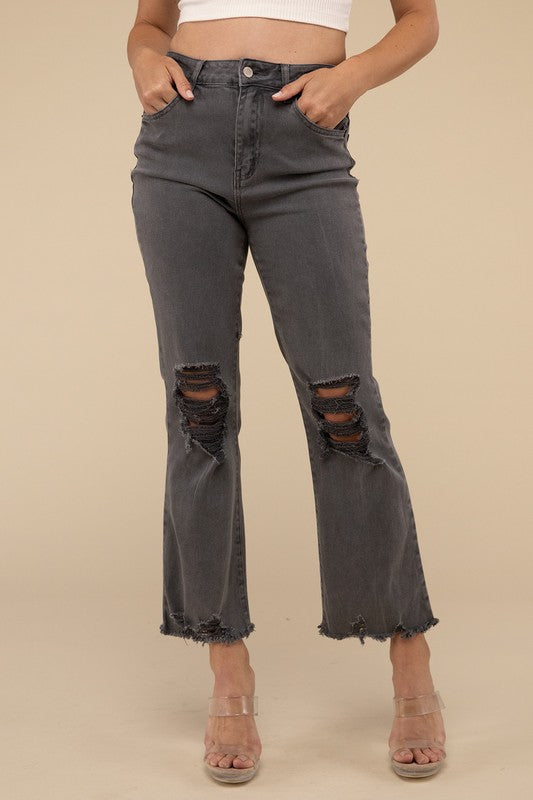 Acid Washed High Waist Distressed Straight Pants - Thirty-One Boutique, LLC