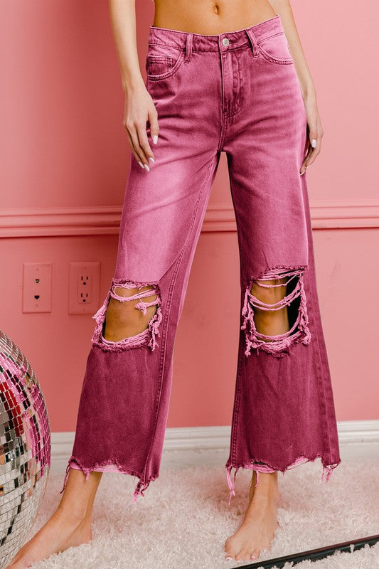 Distressed Vintage Washed Wide Leg Pants - Thirty-One Boutique, LLC