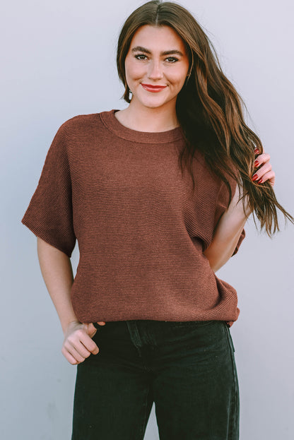 Coffee Mock Neck Short Batwing Sleeve Sweater - Thirty-One Boutique, LLC