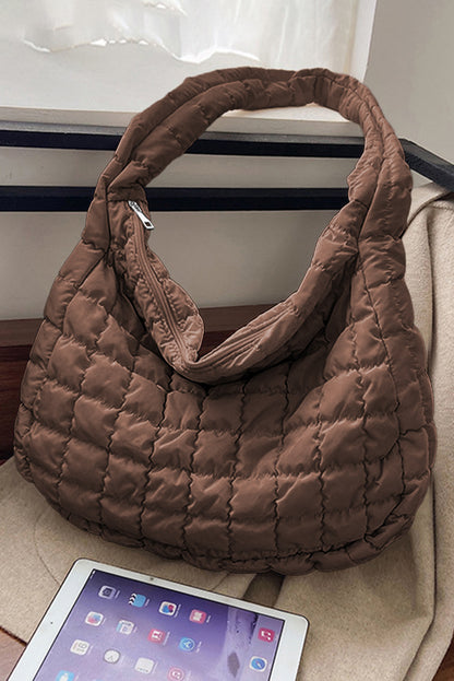 Coffee Casual Quilted Zipper Large Shoulder Bag - Thirty-One Boutique, LLC