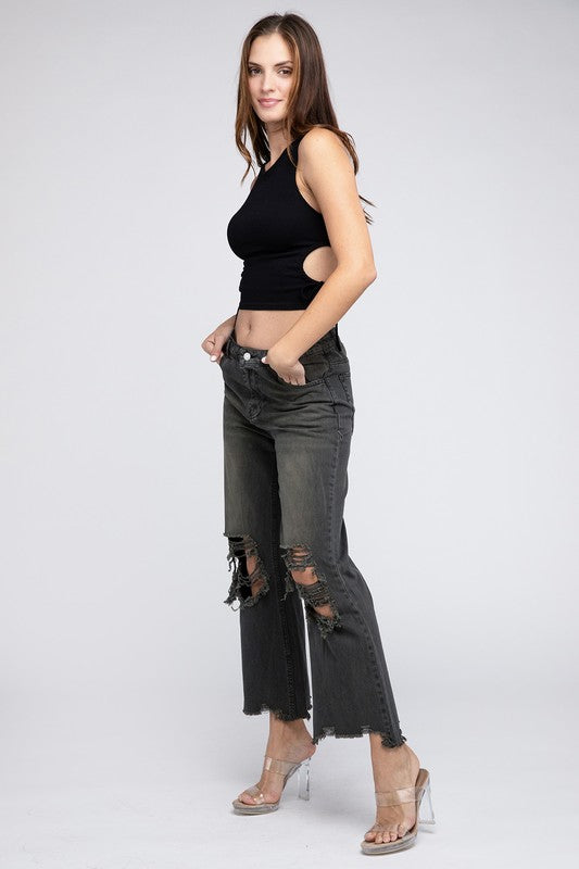 Distressed Vintage Washed Wide Leg Pants - Thirty-One Boutique, LLC