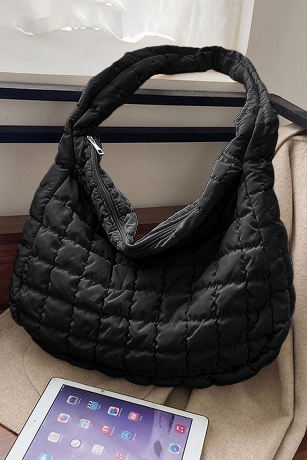 Coffee Casual Quilted Zipper Large Shoulder Bag - Thirty-One Boutique, LLC