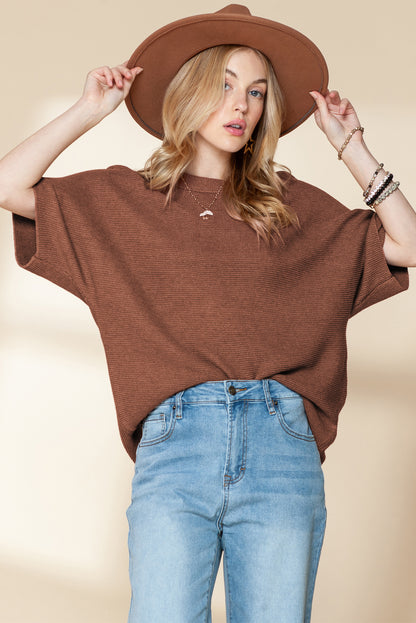 Coffee Mock Neck Short Batwing Sleeve Sweater - Thirty-One Boutique, LLC