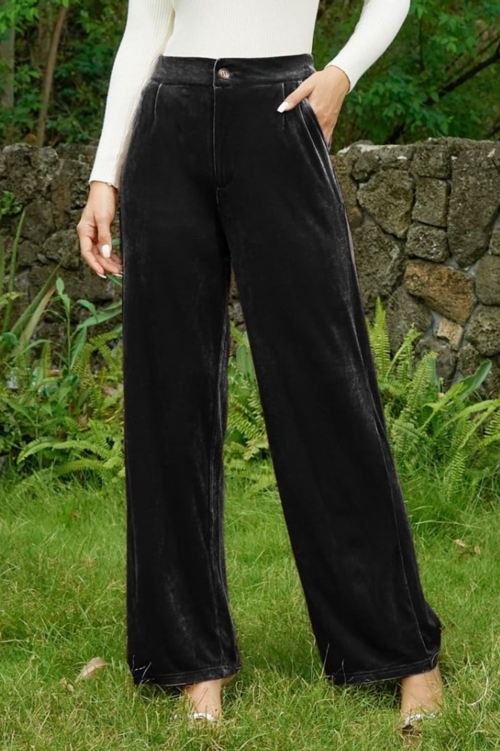 Velvet Wide Leg Pants with Pockets - Thirty-One Boutique, LLC