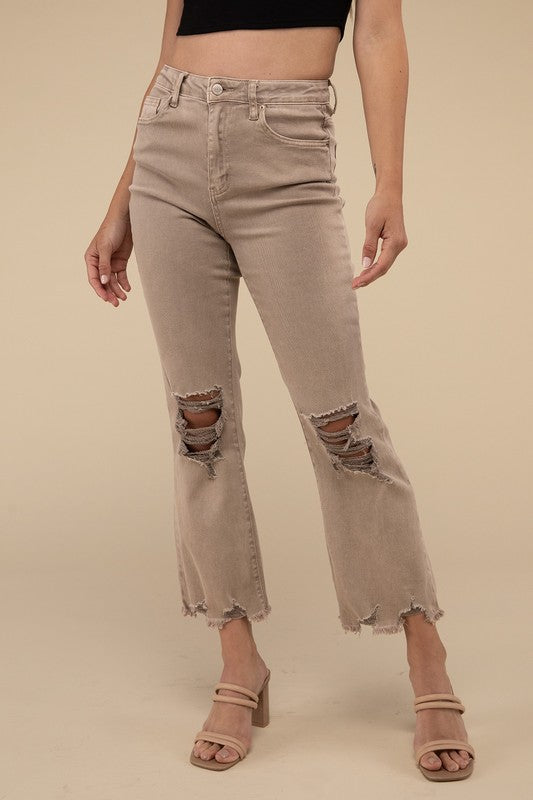 Acid Washed High Waist Distressed Straight Pants - Thirty-One Boutique, LLC