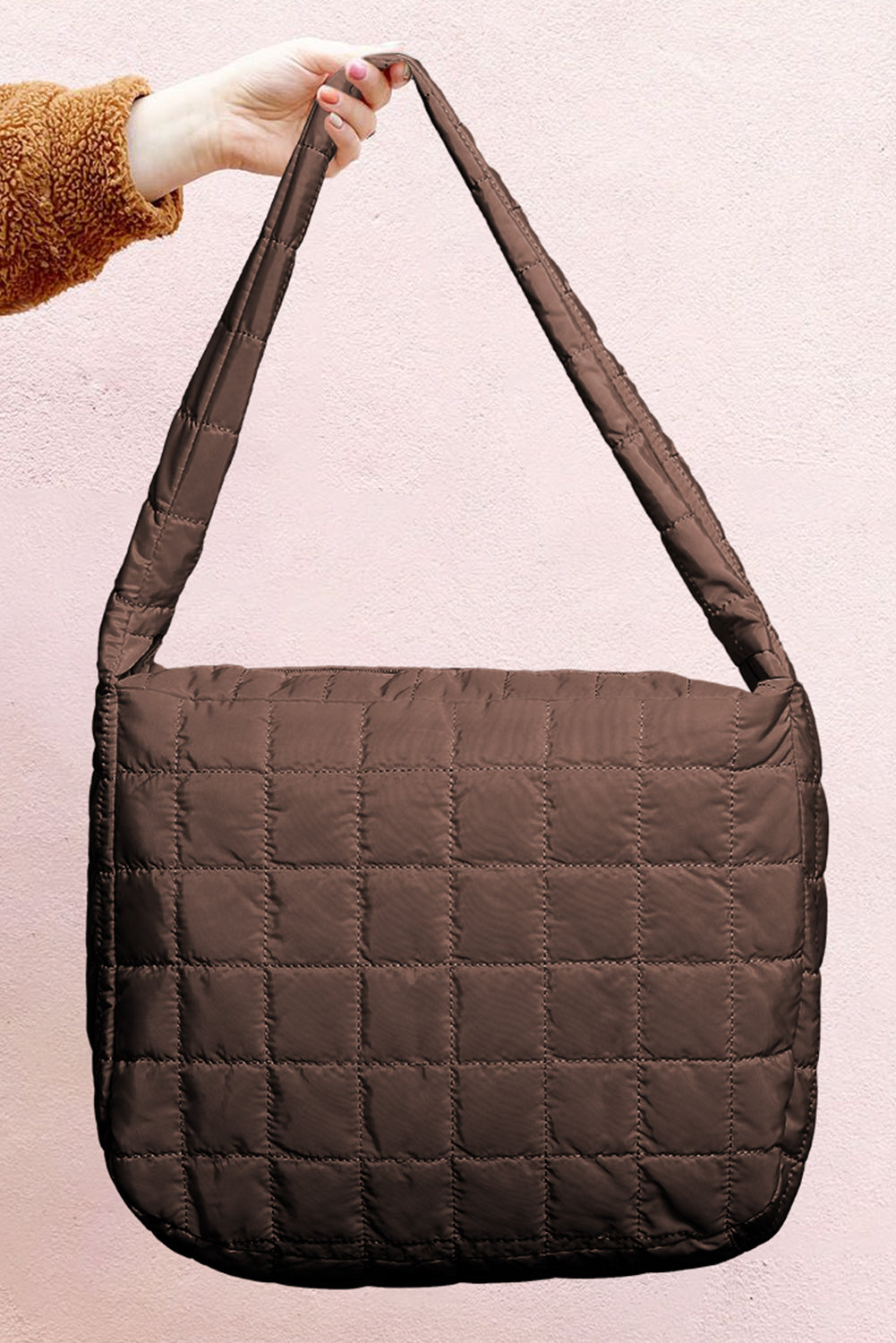 Coffee Casual Quilted Zipper Large Shoulder Bag - Thirty-One Boutique, LLC