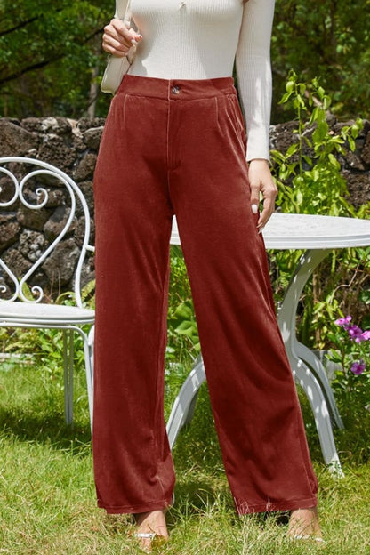 Velvet Wide Leg Pants with Pockets - Thirty-One Boutique, LLC