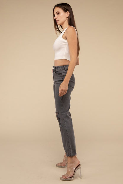 Acid Washed High Waist Distressed Straight Pants - Thirty-One Boutique, LLC