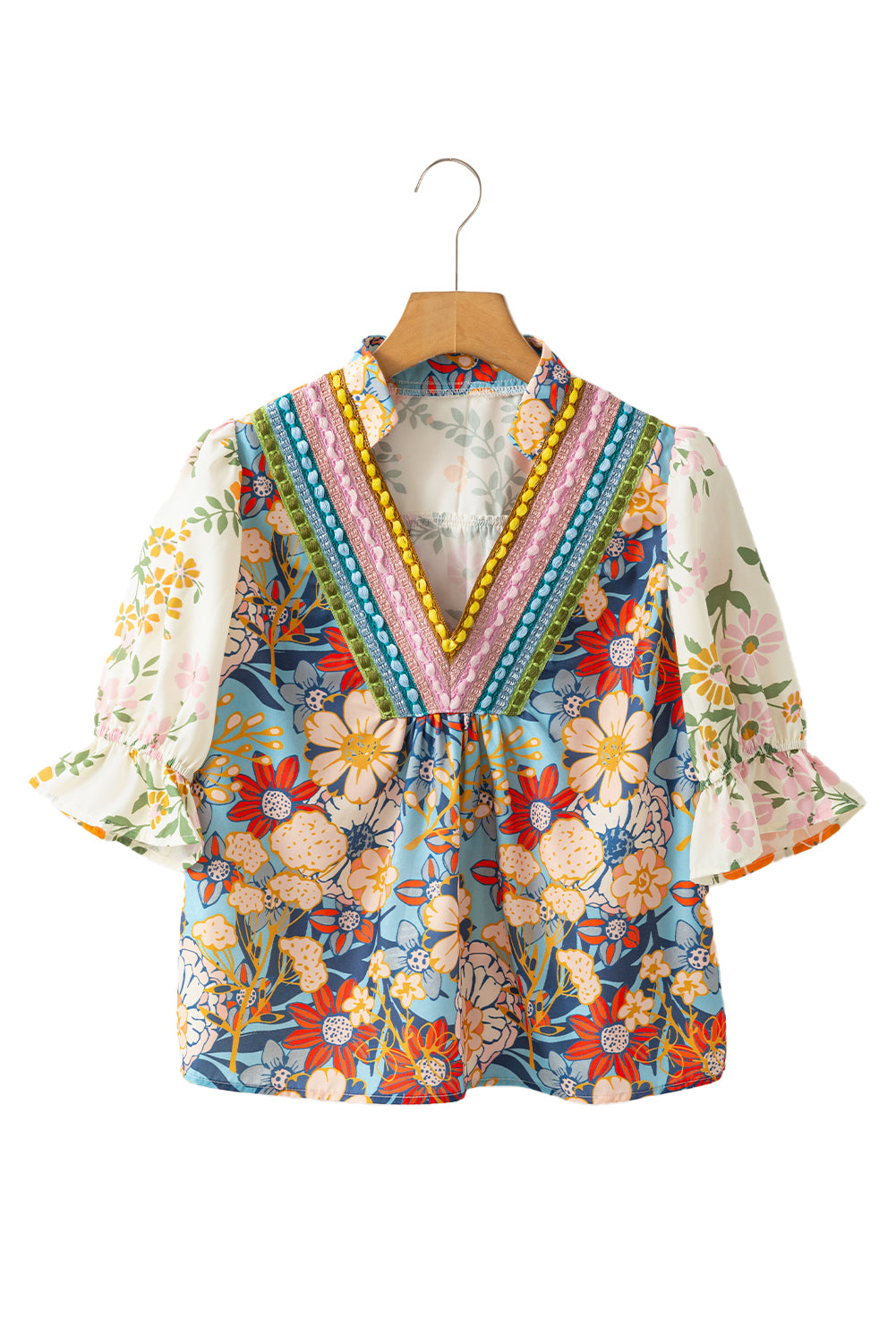 Multicolour V Neck Half Sleeve Boho Floral Blouse - Thirty-One Boutique, LLC