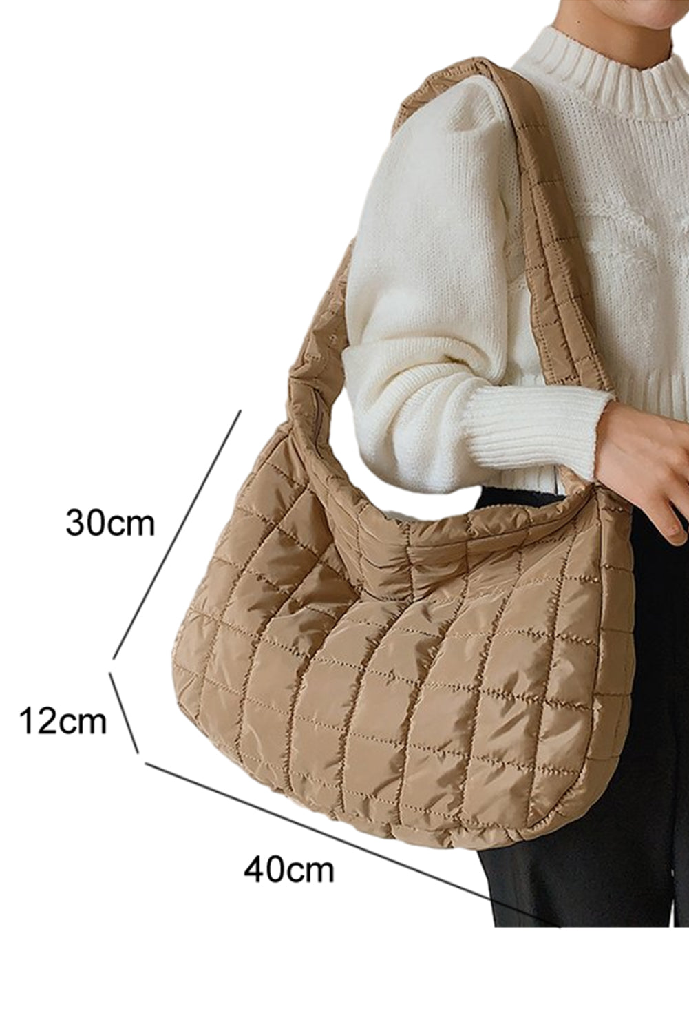 Coffee Casual Quilted Zipper Large Shoulder Bag - Thirty-One Boutique, LLC